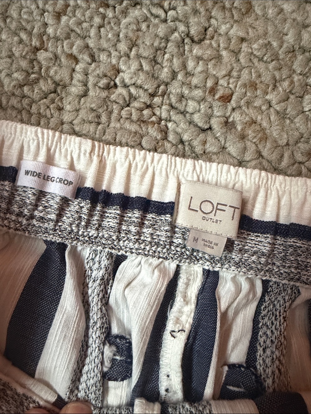 LOFT Navy and White Striped Wide Leg Crop Pants - Picture 2 of 10